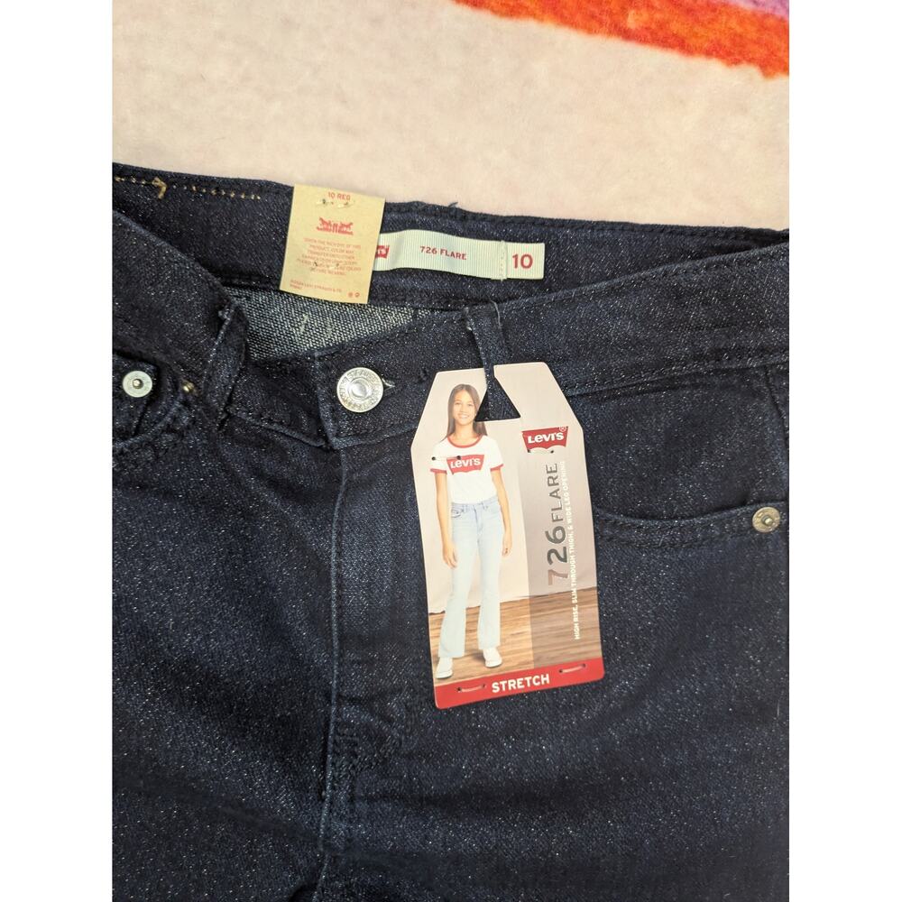 Levis 726 Flare Jeans Girls 10 Dark Wash Sparkle Glitter High Rise Stretch Denim - Picture 4 of 5